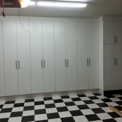 Custom white garage cabinets